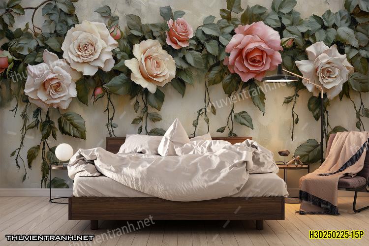 Tranh dán tường Hoa 3D- H3D250225-15P - Tranh tường chất lượng cao